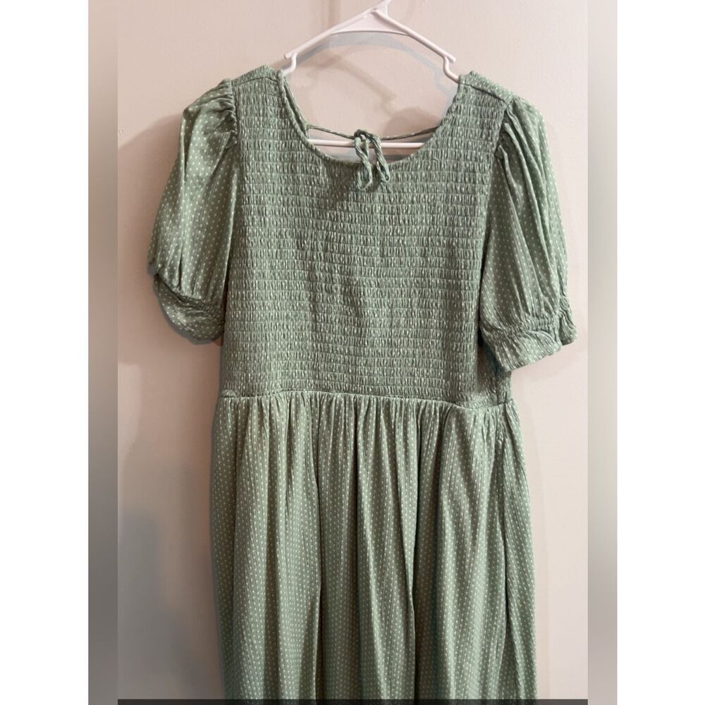 American Eagle Outfitters Sage Green Puff Sleeve Smocked Dress